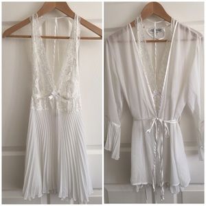 White lace and pleated bridal lingerie with robe